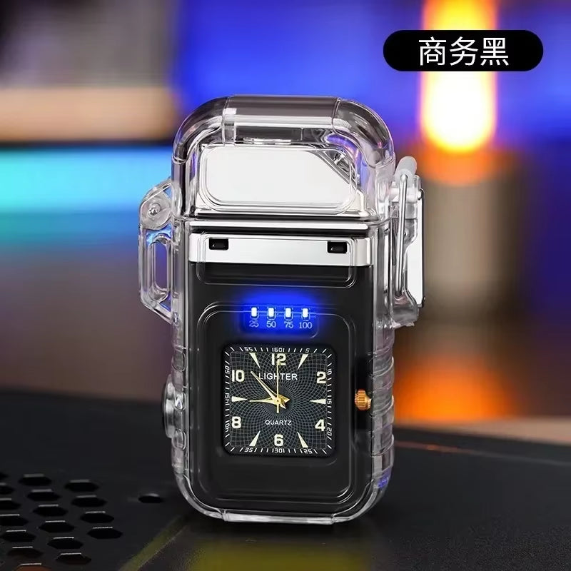 Waterproof USB Plasma Rechargeable Lighter Watch - Windproof Outdoor Cigarette Lighter Gift for Men