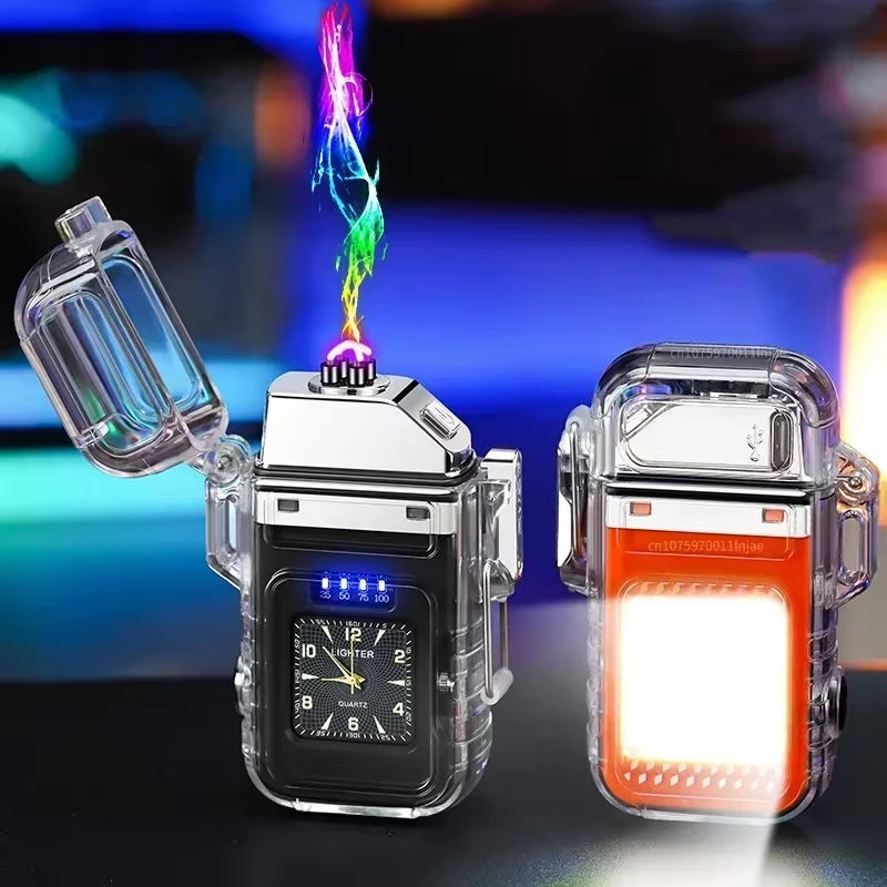 Waterproof USB Plasma Rechargeable Lighter Watch - Windproof Outdoor Cigarette Lighter Gift for Men